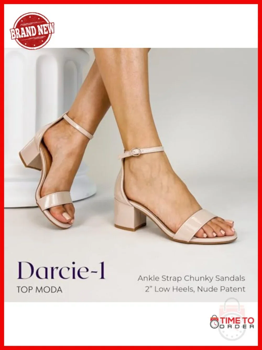 Faux Patent Block Heel Ankle Strap Sandal for Wedding Party Prom Evening